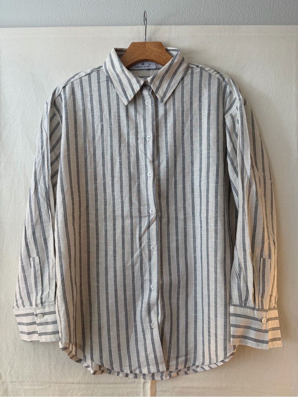 Women's Striped Button-Down Shirt in White and Gray